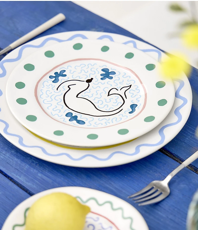 Costa Nova Summer Bliss Collection Mermaid White Salad Plates, Set Of 4