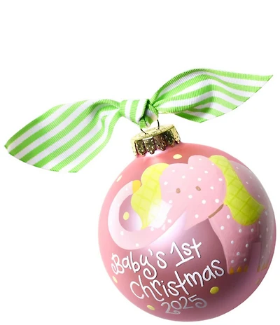 Coton Colors Baby's First Christmas Elephant 2025 Pink Glass Ornament