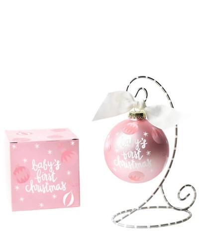 Coton Colors Babys First Pink Glass Ornament with Swirl Stand Set