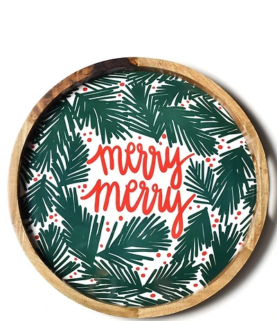 Coton Colors Balsam and Berry Holly Mango Wood Round Handled Tray