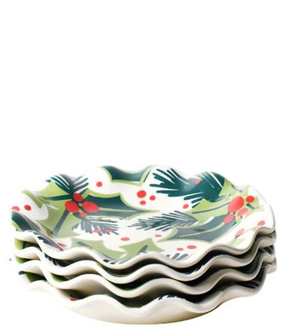 Coton Colors Balsam and Berry Holly Ruffle Salad Plates, Set of 4