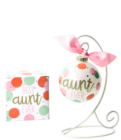 Coton Colors Best Aunt Ever Glass Ornament with White Swirl Stand Set
