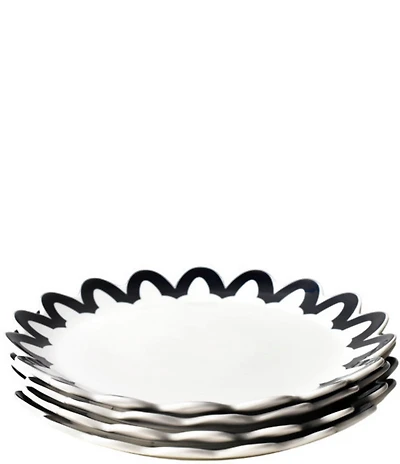 Coton Colors Black Arabesque Trim Scallop Edge Platters, Set of 4