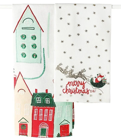 Coton Colors Christmas in the Village Santa Hand Towels, Set of 2