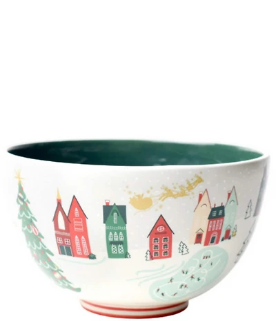 Coton Colors Christmas in The Village Scene Footed Bowl