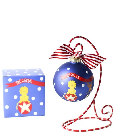 Coton Colors Circus Glass Ornament with Red and White Swirl Stand Set