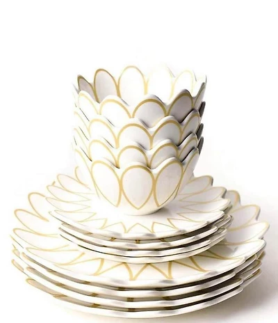 Coton Colors Deco Gold Scallop 12-Piece Dinnerware Set
