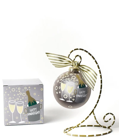 Coton Colors Happy Anniversary Glass Ornament with Swirl Stand Set