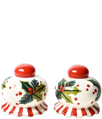 Coton Colors Holiday Balsam and Berry Collection Holly Ruffle Salt and Pepper Shaker Set