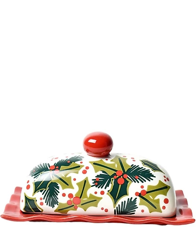 Coton Colors Holiday Holly Ruffle Collection Doomed Butter Dish
