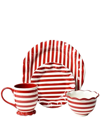 Coton Colors Holiday Red Stripe Ruffle Collection 4-Piece Place Setting
