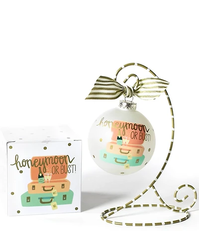 Coton Colors Honeymoon or Bust Glass Ornament with Swirl Stand Set