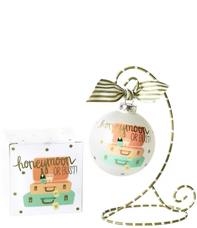 Coton Colors Honeymoon or Bust Glass Ornament with Swirl Stand Set