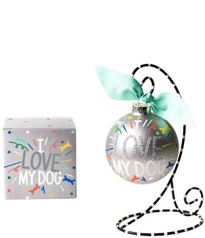 Coton Colors I Love My Dog Popper Glass Ornament with Swirl Stand Set
