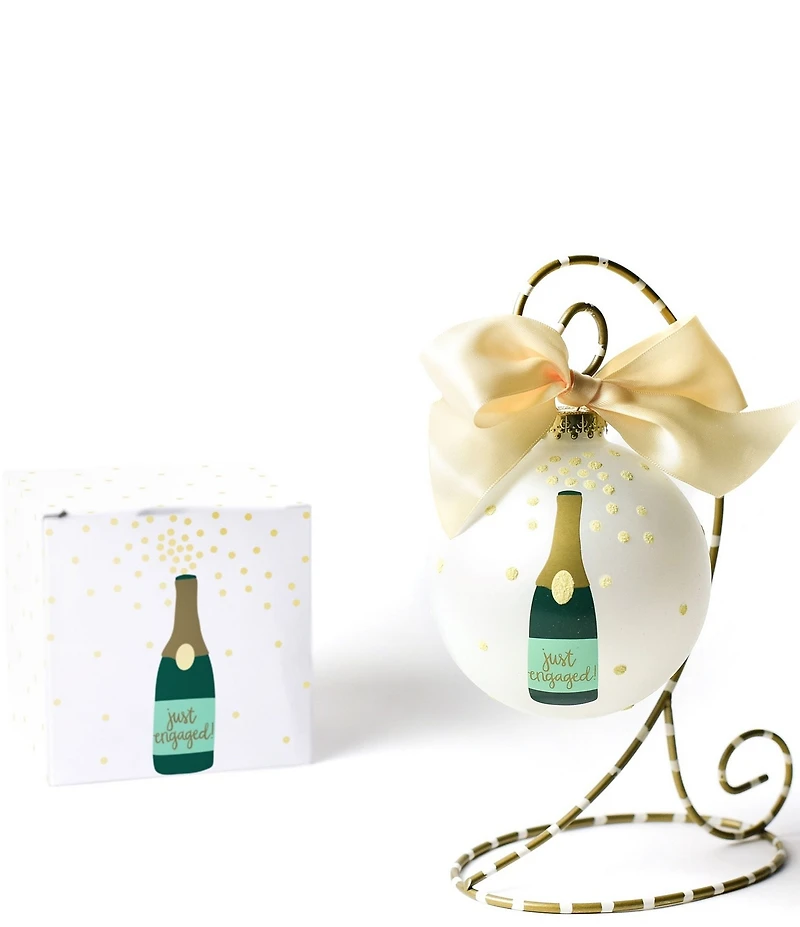 Coton Colors Just Engaged Glass Ornament with Stand Set