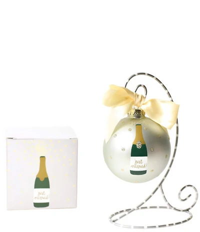 Coton Colors Just Married Champagne Glass Ornament with Swirl Stand Set