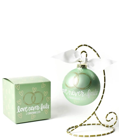 Coton Colors Love Never Fails Glass Ornament with Gold and White Stand Set