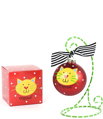 Coton Colors Meow Red Cat Glass Ornament with Swirl Stand Set