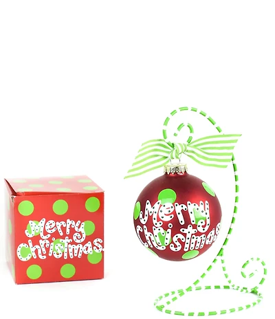 Coton Colors Merry Christmas Y'all Glass Ornament with Green and White Swirl Stand Set