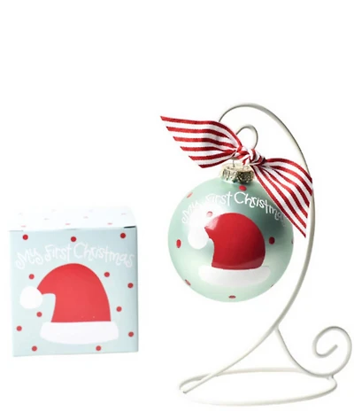 Coton Colors My First Christmas Hat Boy Glass Ornament with Swirl Stand Set