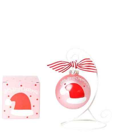 Coton Colors My First Christmas Hat Girl Glass Ornament with Swirl Stand Set