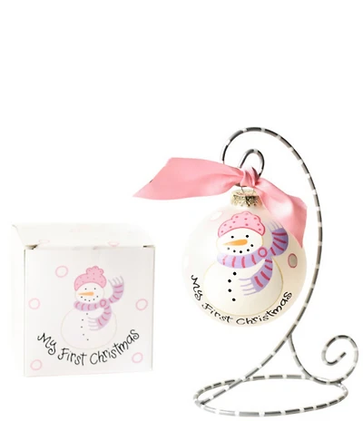 Coton Colors My First Christmas Snowman Girl Glass Ornament with Swirl Stand Set