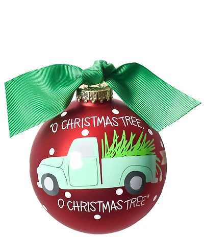 Coton Colors O Christmas Tree Farm Glass Ornament With Green & White Swirl Stand Set