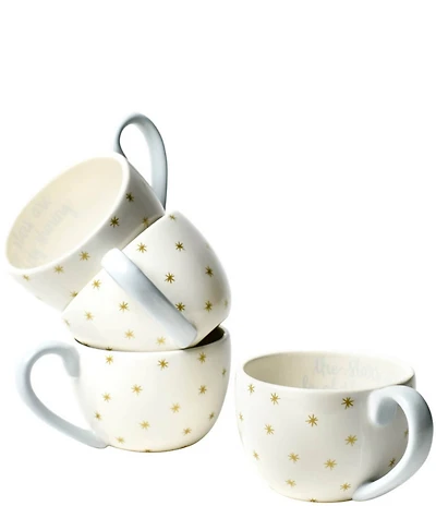 Coton Colors O Holy Night Gold Brightly Shining Stars Mugs, Set of 4