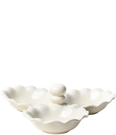 Coton Colors Signature White Ruffle Three Bowl Server