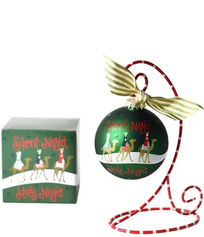Coton Colors Silent Night Glass Ornament with Red and White Swirl Stand Set