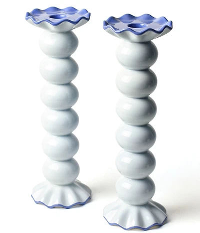 Coton Colors Smoke Large Knobbed Ruffled Candle Holder, Set of 2