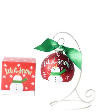 Coton Colors Snowman Let it Snow Glass Ornament with Swirl Stand Set