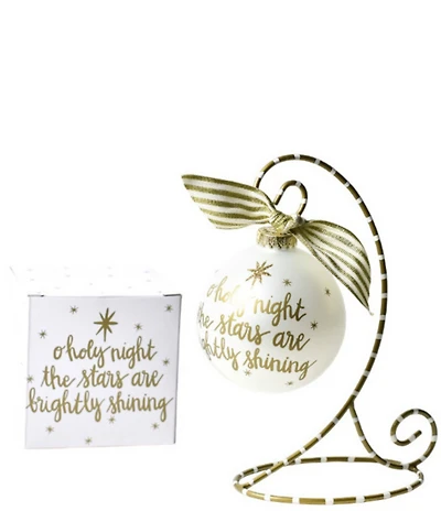 Coton Colors Stars are Brightly Shining Glass Ornament with Gold and White Swirl Stand Set