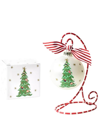 Coton Colors Vintage Trimmed Tree Glass Ornament with Red and White Swirl Stand Set