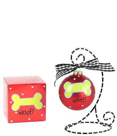 Coton Colors Woof! Dog Bone Glass Ornament with Swirl Stand Set