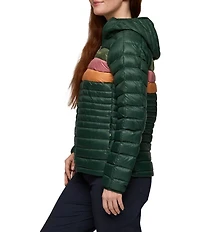 Cotopaxi Fuego Down Striped Print Hooded Stand Collar Zip Front Jacket