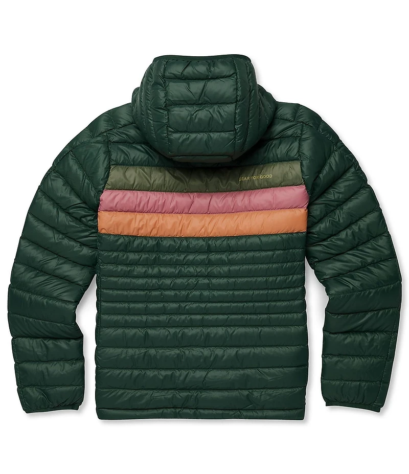 Cotopaxi Fuego Down Striped Print Hooded Stand Collar Zip Front Jacket