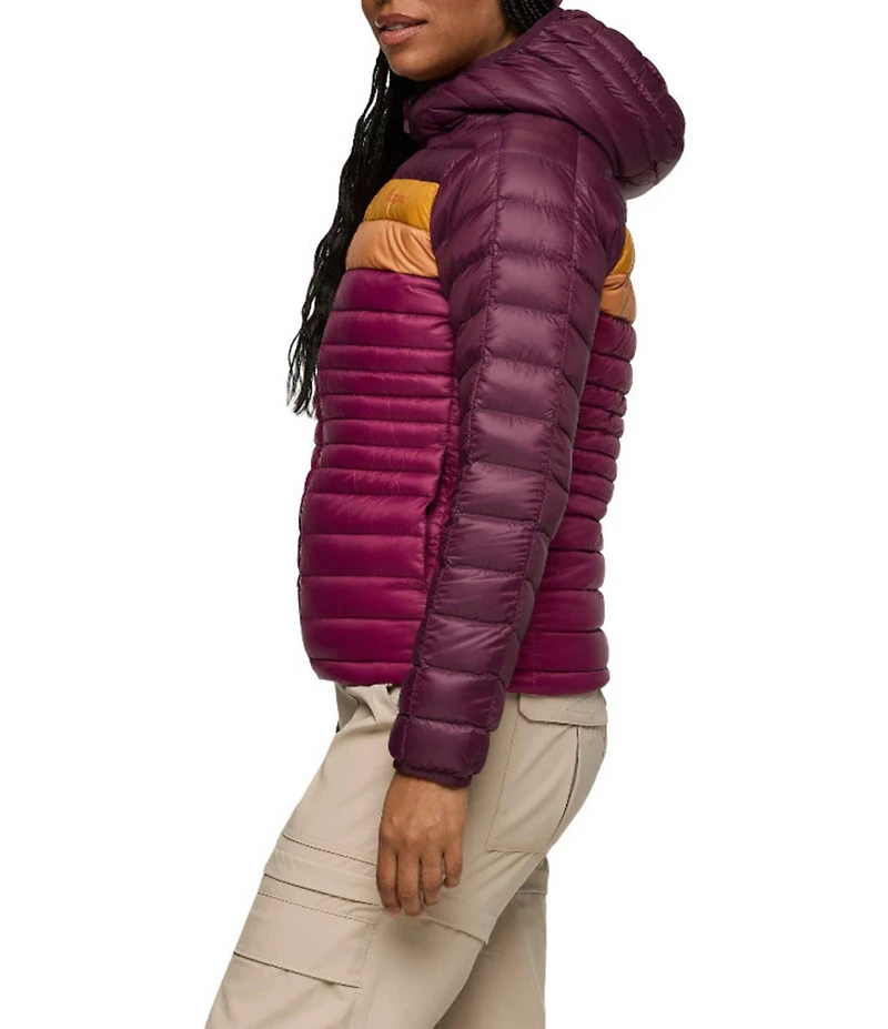 Cotopaxi Fuego Down Striped Print Hooded Stand Collar Zip Front Jacket