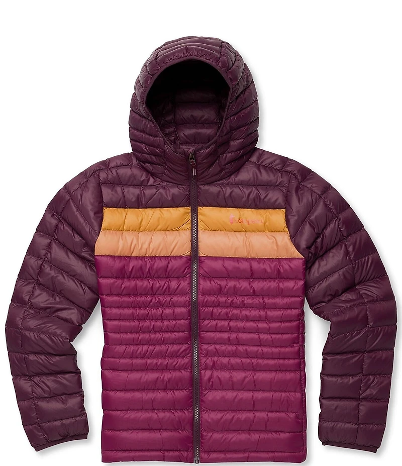 Cotopaxi Fuego Down Striped Print Hooded Stand Collar Zip Front Jacket