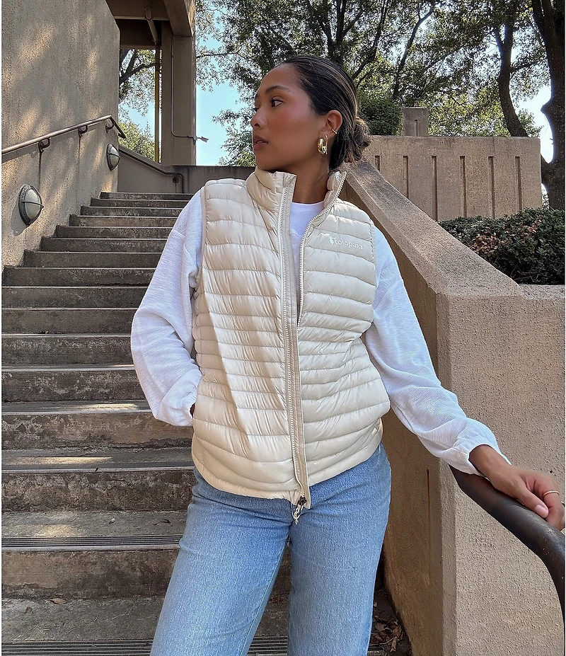 Cotopaxi Fuego Striped Print Down Stand Collar Sleeveless Zip Front Vest