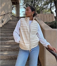 Cotopaxi Fuego Striped Print Down Stand Collar Sleeveless Zip Front Vest