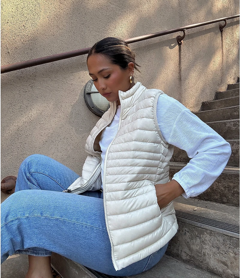 Cotopaxi Fuego Striped Print Down Stand Collar Sleeveless Zip Front Vest