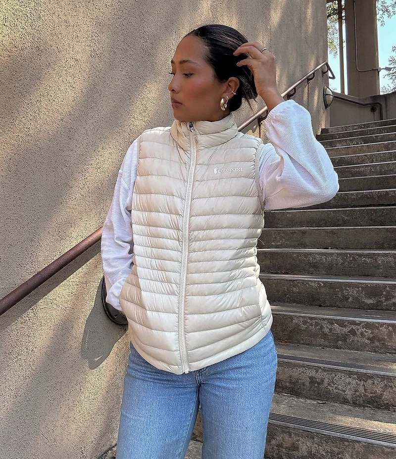 Cotopaxi Fuego Striped Print Down Stand Collar Sleeveless Zip Front Vest