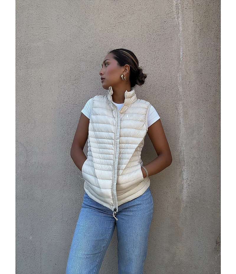 Cotopaxi Fuego Striped Print Down Stand Collar Sleeveless Zip Front Vest