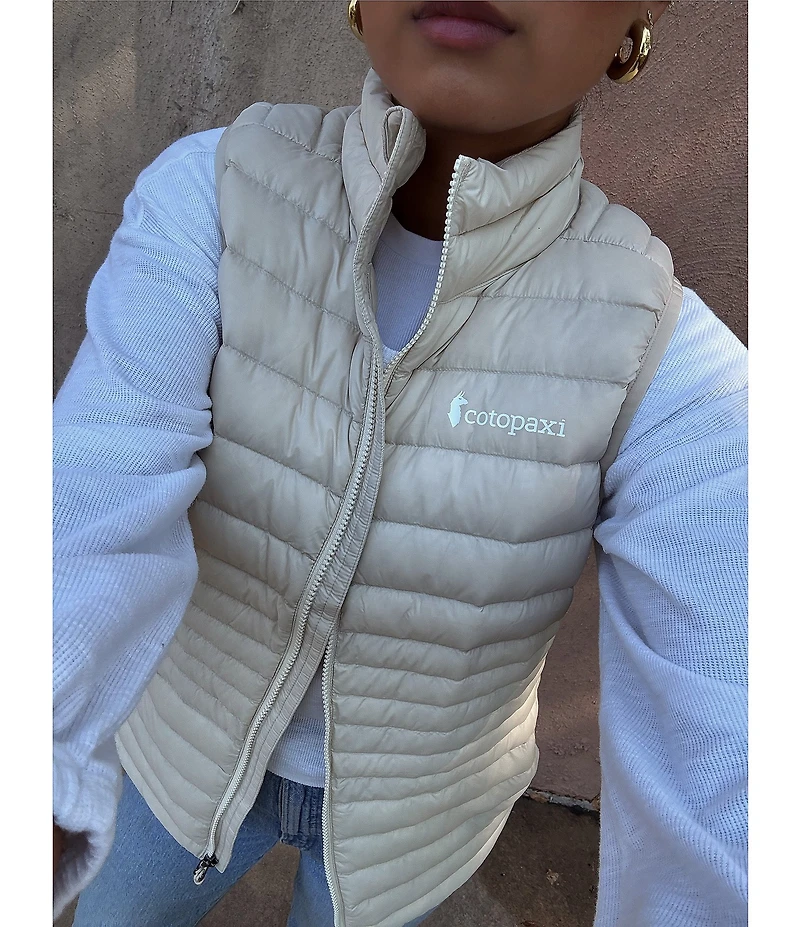 Cotopaxi Fuego Striped Print Down Stand Collar Sleeveless Zip Front Vest