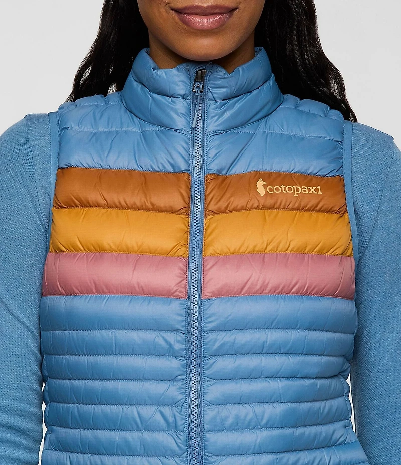 Cotopaxi Fuego Striped Print Down Stand Collar Sleeveless Zip Front Vest