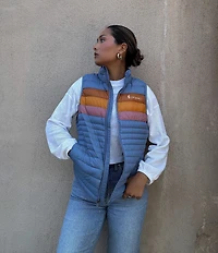 Cotopaxi Fuego Striped Print Down Stand Collar Sleeveless Zip Front Vest