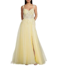 Coya Collection 3D Floral Applique Off The Shoulder Sweetheart Neck Glitter Tulle Ballgown