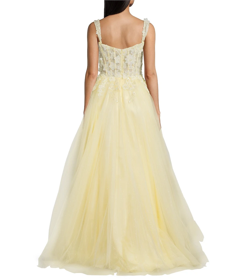 Coya Collection 3D Floral Applique Off The Shoulder Sweetheart Neck Glitter Tulle Ballgown