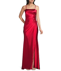 Coya Collection Satin Ruched Bodice Side Slit Dress